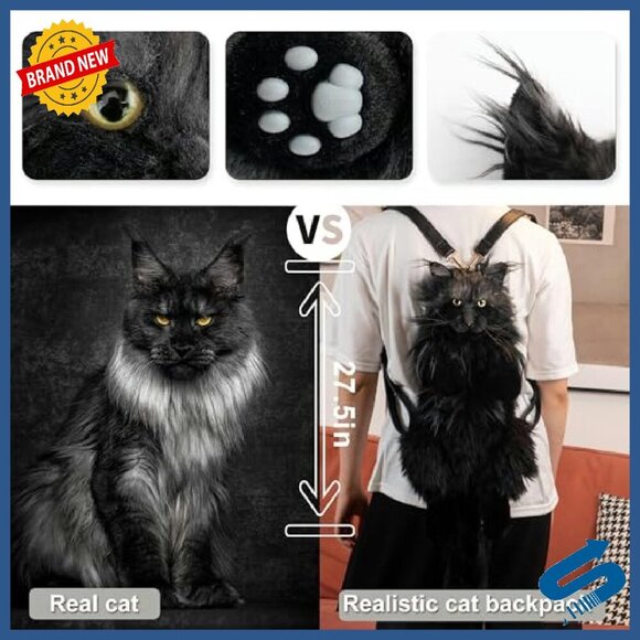 Handcrafted Plush Cat Backpack with Adjustable Straps, 18.89 Inches main image 7